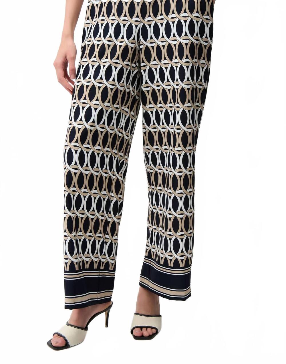 NEW JOSEPH RIBKOFF geometric print wide leg pull-on pants in midnight blue